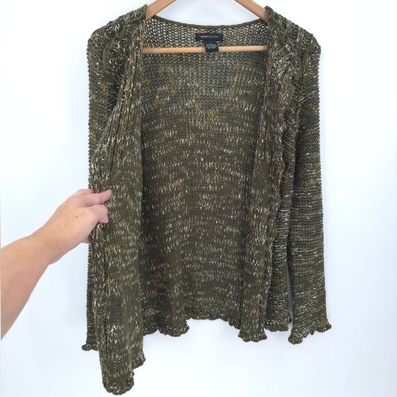 Y2k 90s BCBGMAXAZRIA Knit Cardigan Green Button Front Goblincore Lettuce Trim - Picture 4 of 16